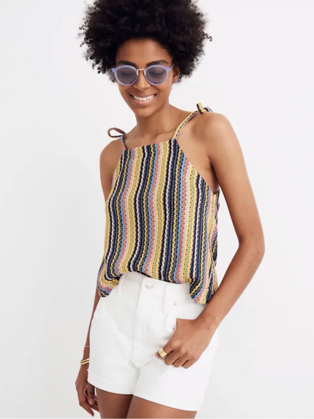 Madewell Women’s Texture & Thread Tie-Shoulder Tank Top Rainbow Crochet Size S